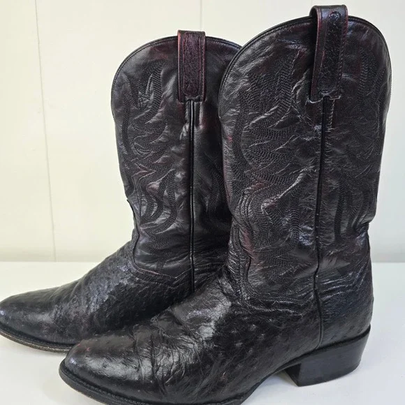 Dan Post Mens Full Quill Ostrich Western Cowboy Boots 11 D Black Cherry Mexico